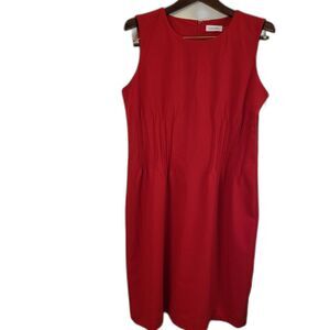 NWT Calvin Klein Red Sleeveless Pleated Sheath Dress Size 12 Career Mob Wife